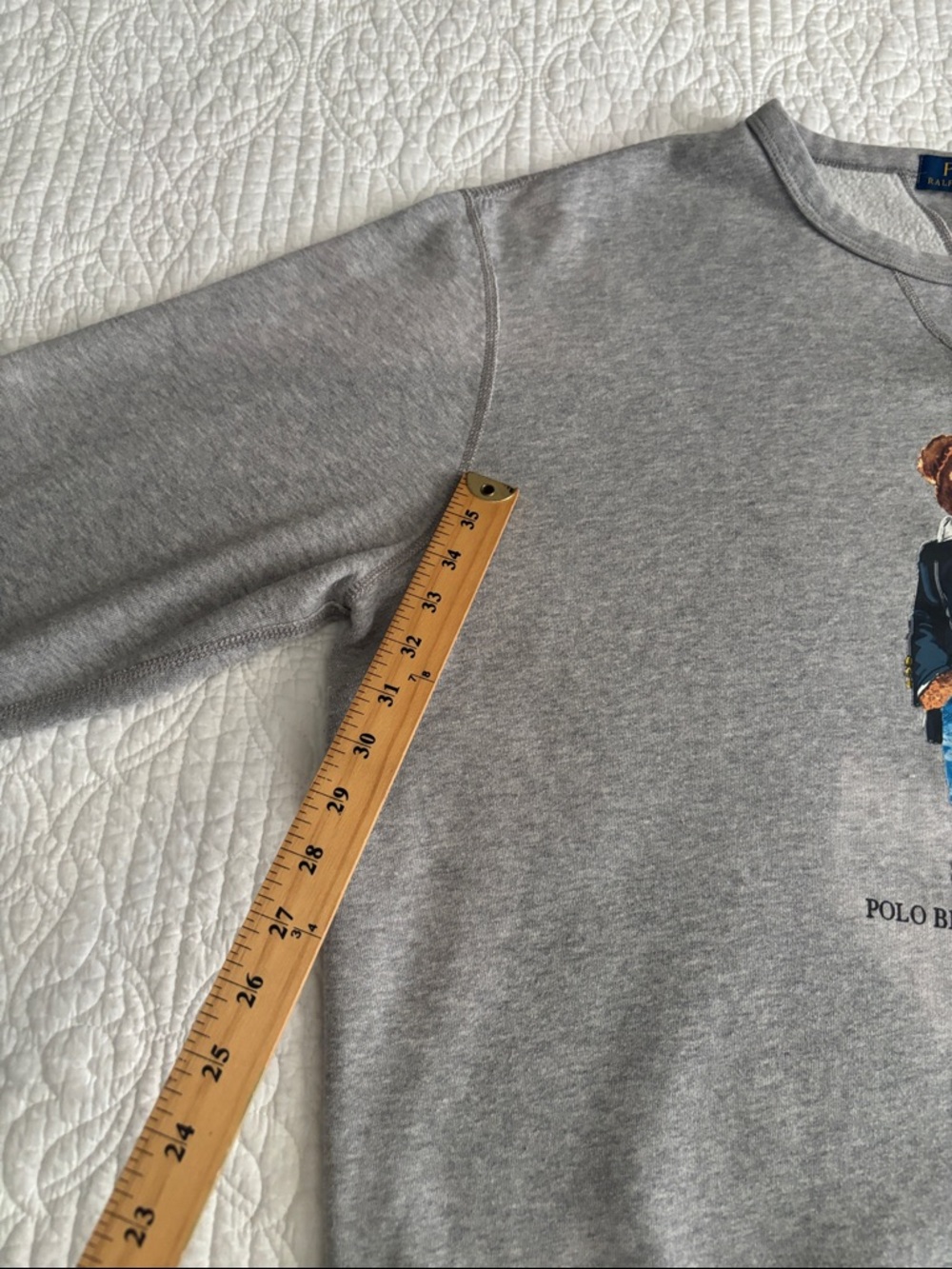 Polo Ralph Lauren Gray Polo Bear Fleece Crewneck Sweatshirt Blazer Jeans Size XL - Picture 5 of 16